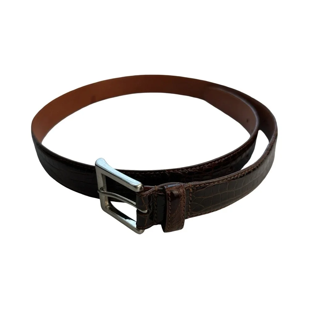 Bespoke Brown Genuine American Alligator Brass Buckle Belt Size 36 NWOT